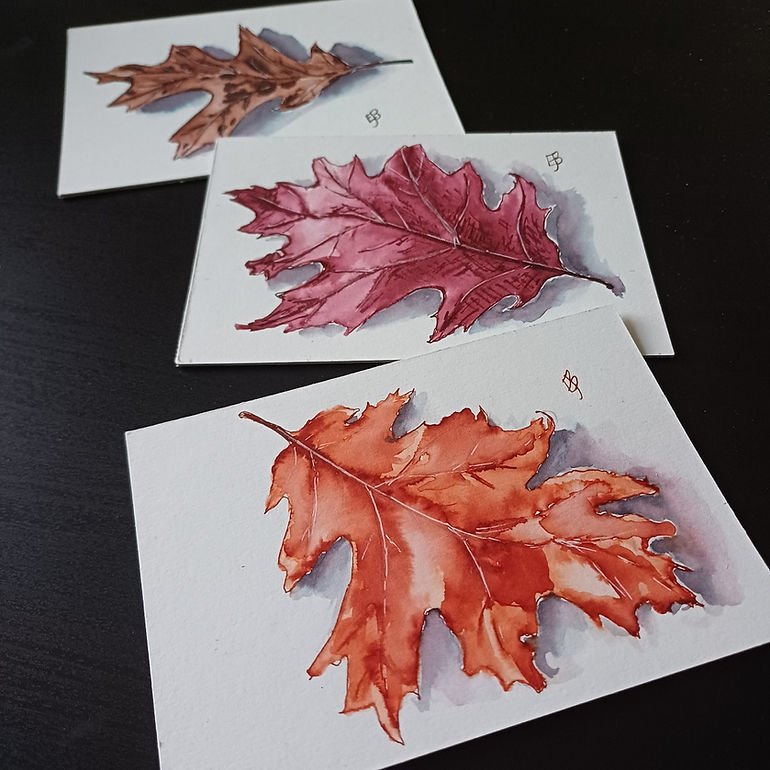 Autumn leaves in Chocolate Brown, Rustic Brown and Ancient Copper Diamine inks.