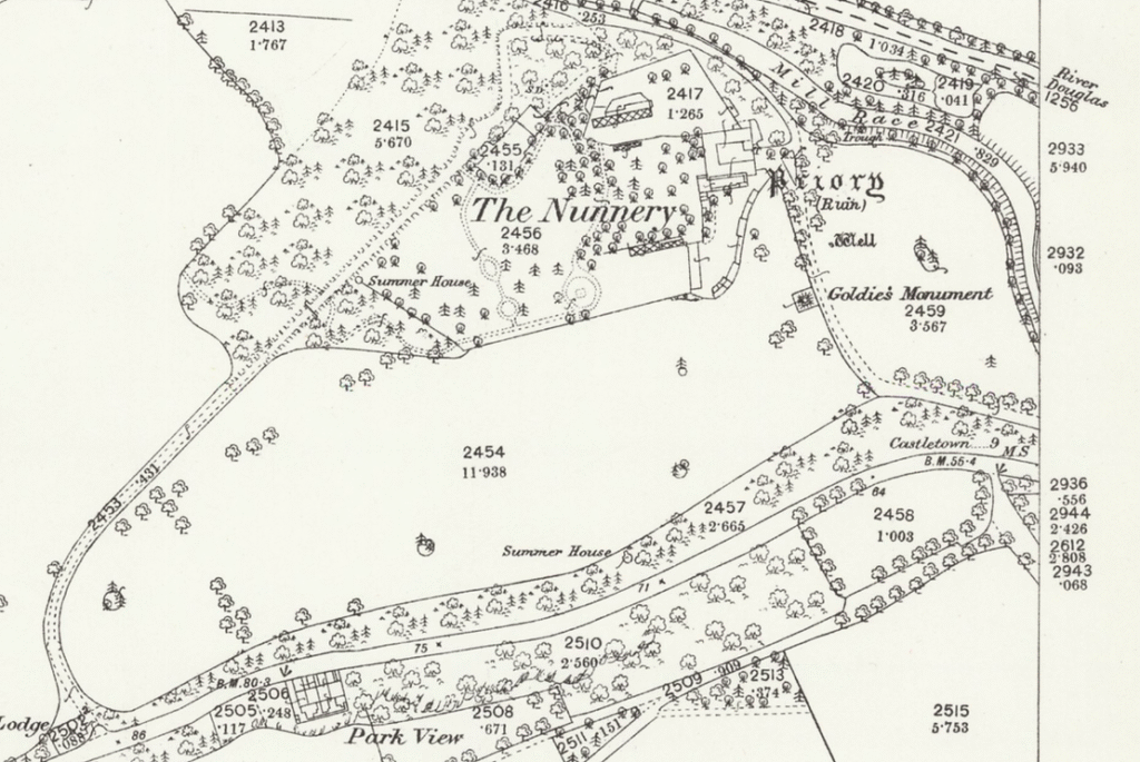 An old map of the Nunnery area of Douglas.