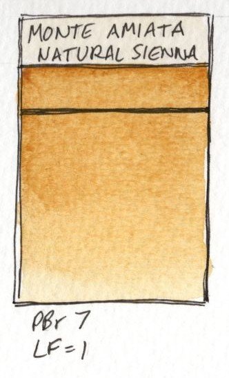 A paint swatch showing the earthy yellow colour of Monte Amiata Natural Sienna.