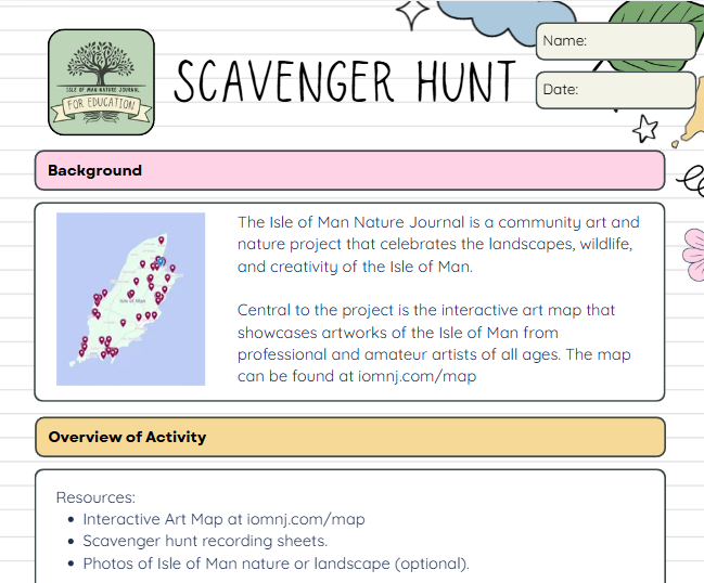 A page from a scavenger hunt lesson plan.