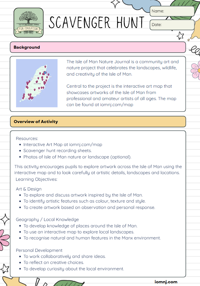 A page from a scavenger hunt lesson plan.