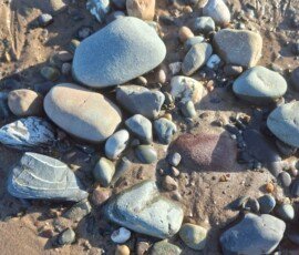 Blue Point Beach Pebbles on a sandy beach.